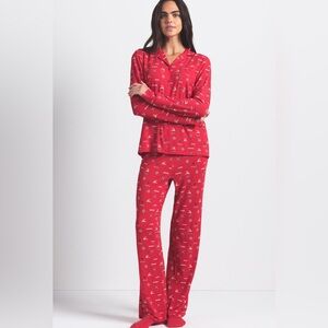 SKIMS Red Reindeer Pattern Pajama Set